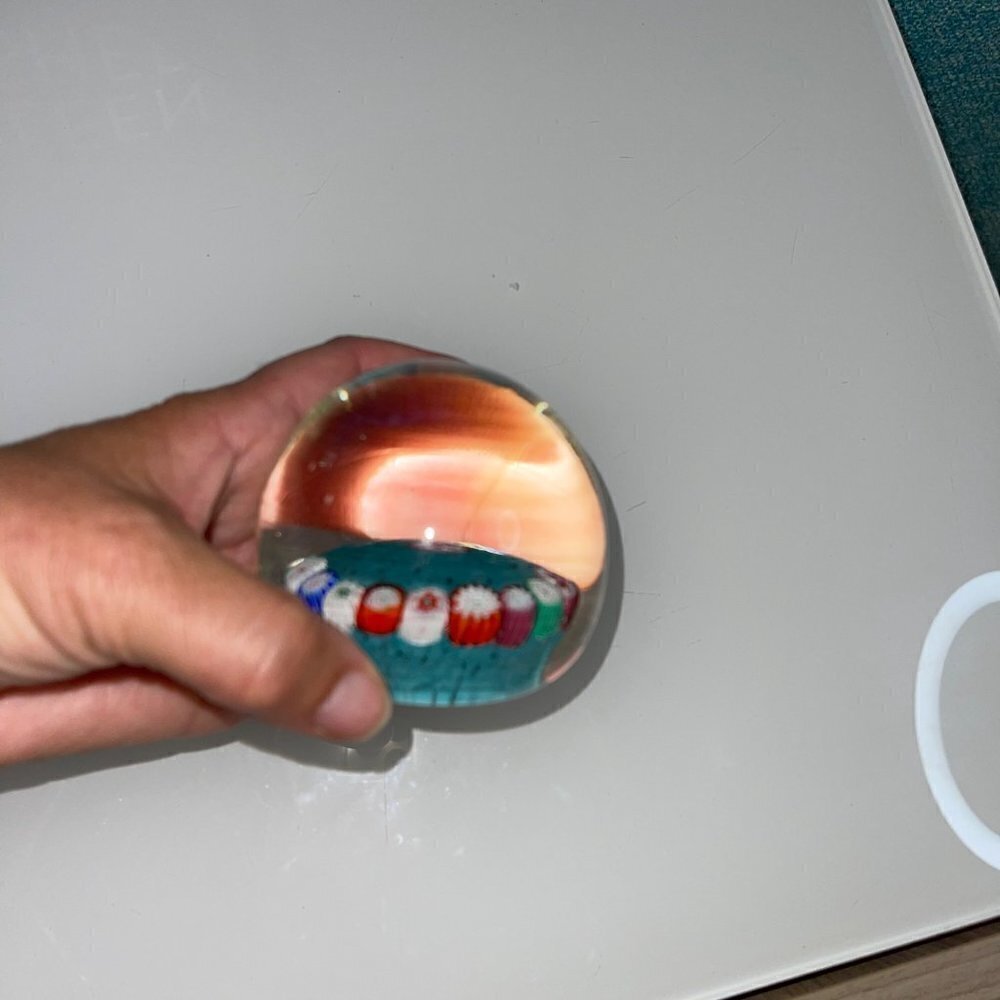 Vintage Millefiori Art Glass Turquoise Multicolor Paperweight Collectible - Picture 10 of 15